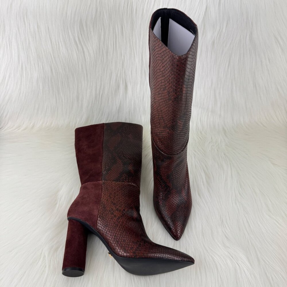 New Women's 42 Gold Kolby Mid Calf Boots Booties Size 8.5 Brunette Snake Suede - Picture 11 of 14
